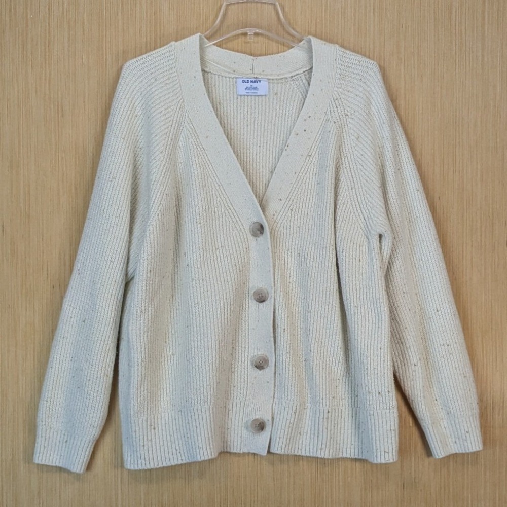 Old Navy Womens Boho Granola Minimalist Cardigan Sweater 2X Cream Ribbed Knit
